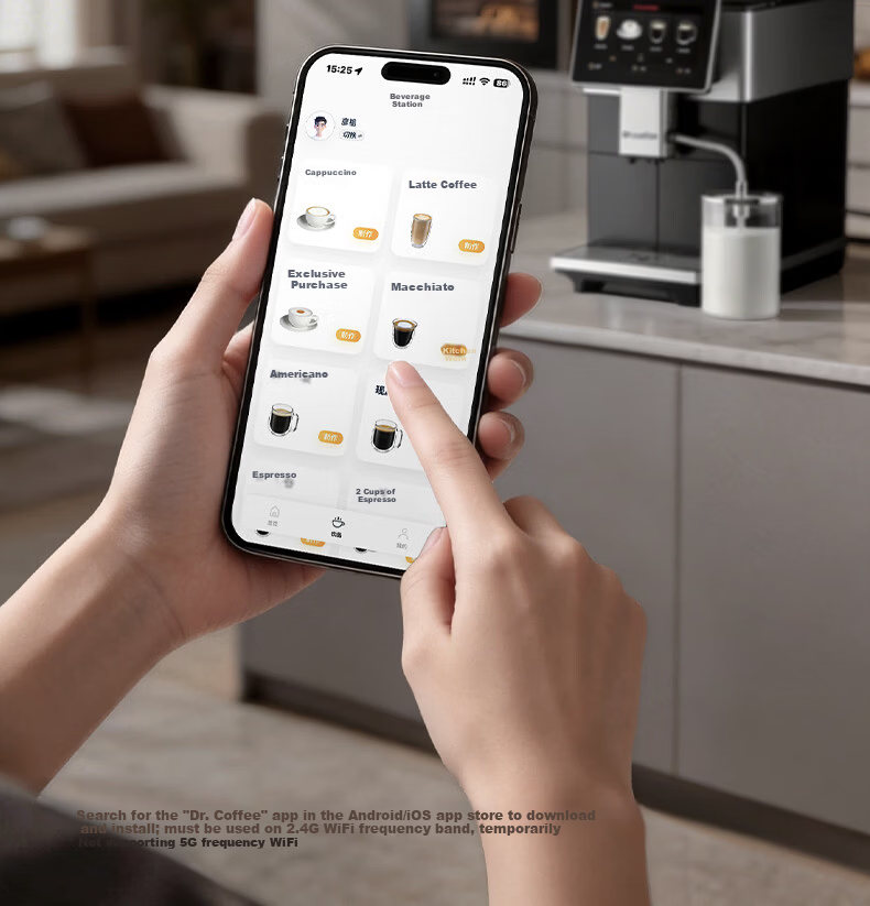 Dr.coffee H3 Black Home Fully Automatic Italian Espresso Coffee Machine Small Integrated Grinder One-Touch True Cold Brew Fresh Coffee Hot and Cold Drinks 30