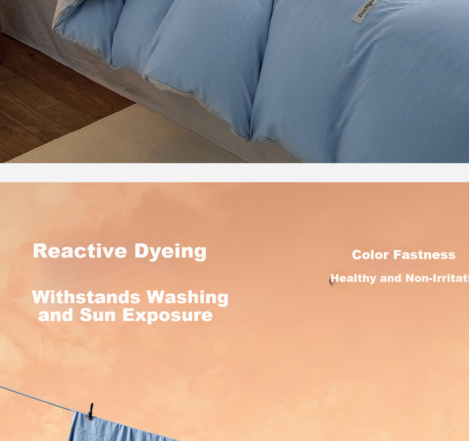 HLA Class A Antibacterial Washable Cotton Duvet Cover 1.5m x 2m Single Piece Bedding Skin-friendly Duvet Cover Sky Blue + Light Gray 14