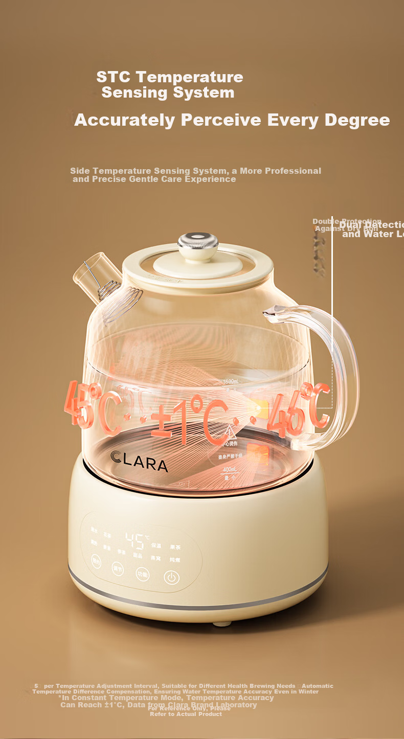 CLARA Glass Health Kettle 1L Temperature Control Tea Maker Electric Kettle for Office and Home (Standard Version) 8