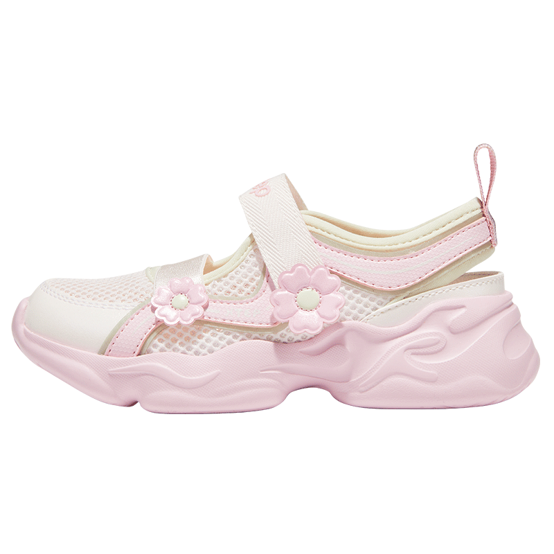 XTEP Kids Toddler Girls Floral Casual Shoes Breathable Mesh Comfortable Sports Shoes Off-White/Peach Pink Size 32