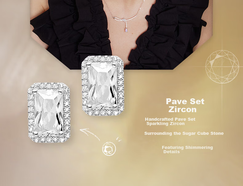 HEFANG Sparkling Sugar Cube Earrings Jewelry High-End Birthday Gift Women's Day Goddess Gift for Girlfriend 4
