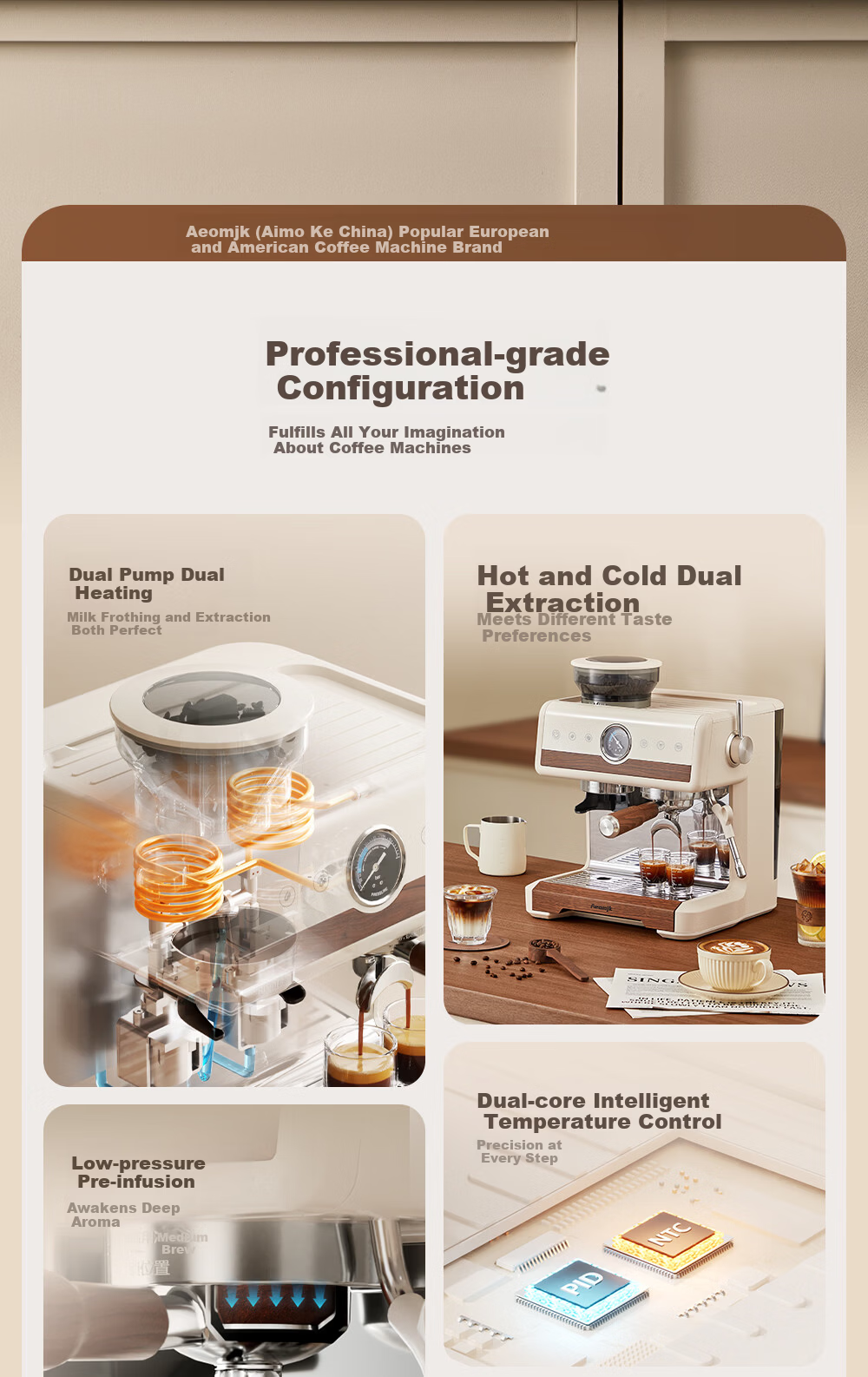 AEOMJK Aimo Ke Dual Boiler Dual Pump Hot and Cold Dual Extraction Coffee Machine Commercial 58MM Extraction Port Heating Extraction and Milk Frothing CM7020A 2