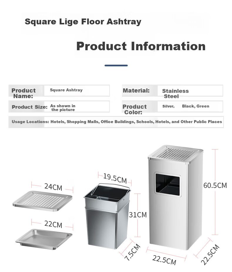 Supercloud Stainless Steel 16L Ashtray Trash Can Commercial Vertical Smoking Extinguishing Garbage Bin with Ashtray for Hotel Lobby 10