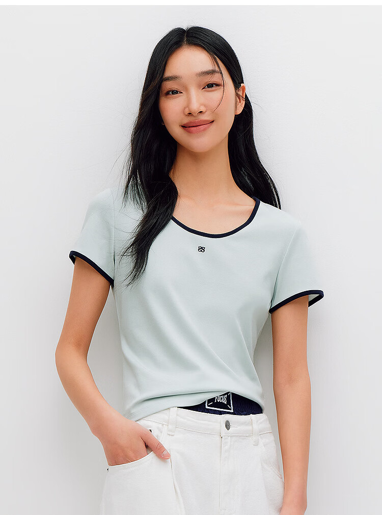 Semir Cooling T-Shirt | Mall Same Style Women's Summer Short Sleeve Color Block U-Neck Slim Fit 2026 Top 101326100003 18