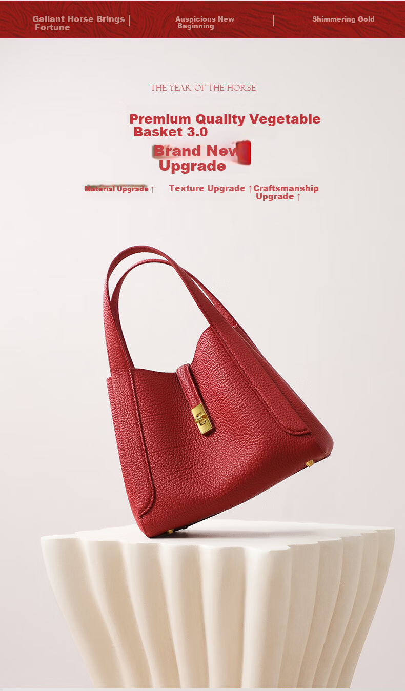 Belle Year of the Horse Series Women's Genuine Leather Basket Bag Mother's Day Handbag BL878AX6 Gray 7