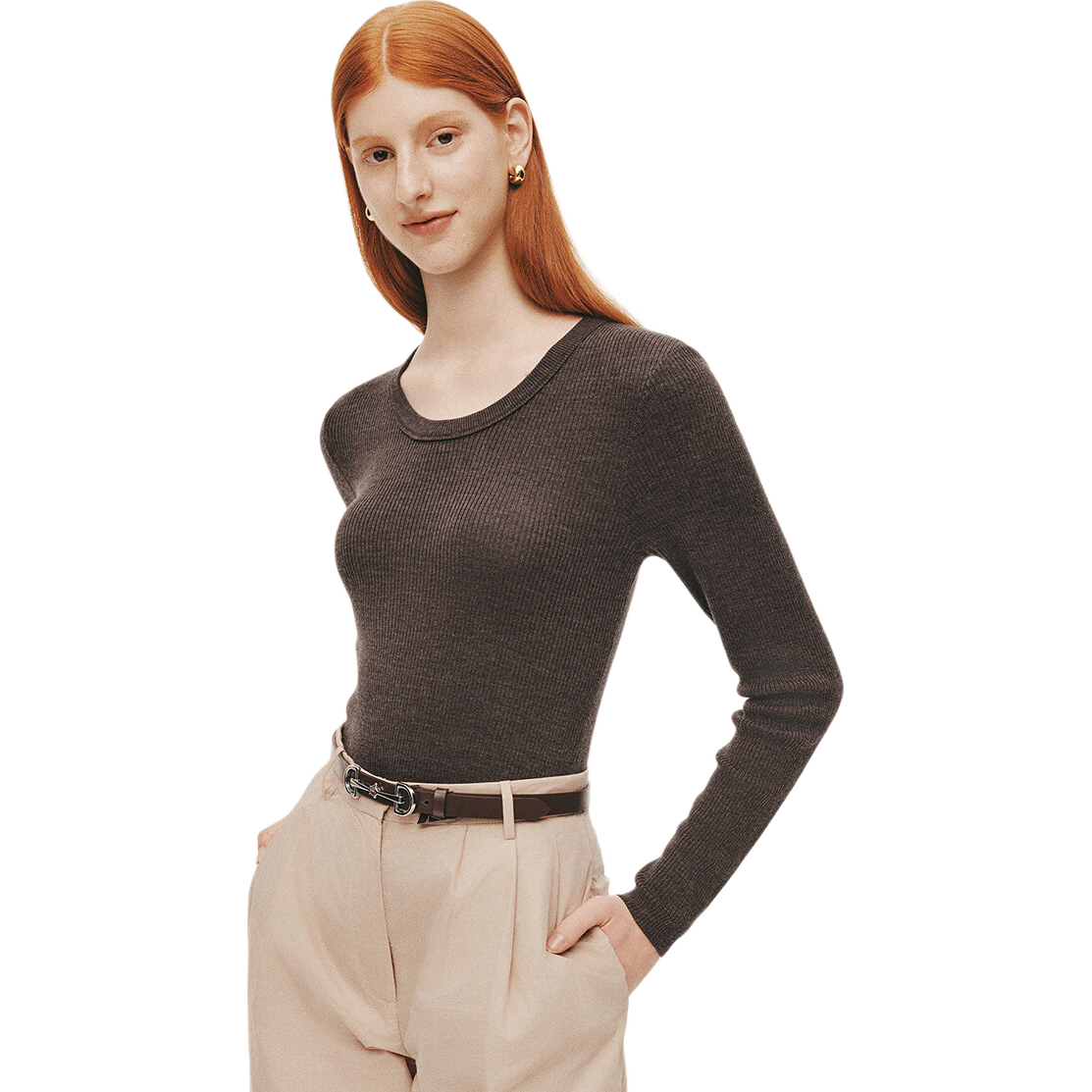 Semir Women's Winter Knitted Sweater Eggshell Neck Solid Slim Wool Top 2025 109725107004