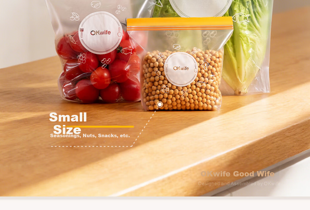 Good Wife Food Sealing Bags Small Size Stand-Up 40pcs Thickened Double-Strap Seal Fresh-Keeping Storage Freezer Bags 15