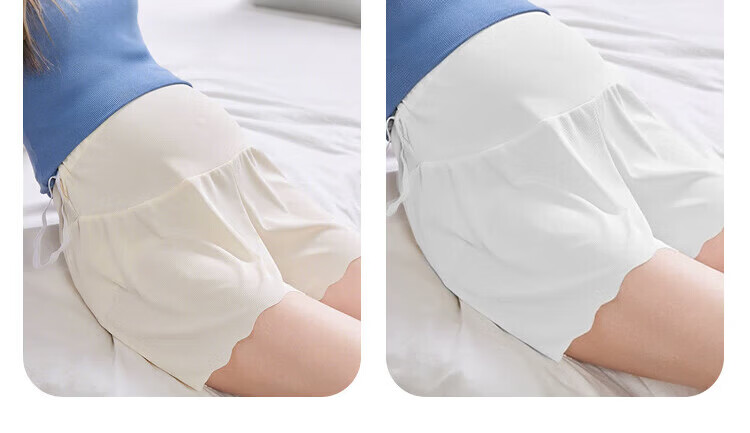 Aibao Pregnancy Maternity Safety Leggings Summer Thin Anti-Exposure Ice Silk Shorts High Waist Adjustable Skin+White L Size M440 15