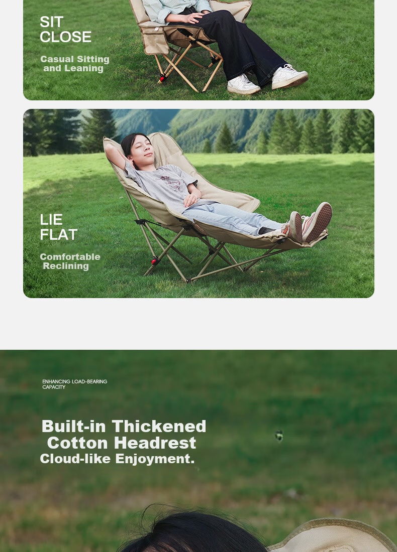 Gosoo Outdoor Folding Recliner Chair Cotton Padded Moon Chair Nap Chair Camping Bed 4
