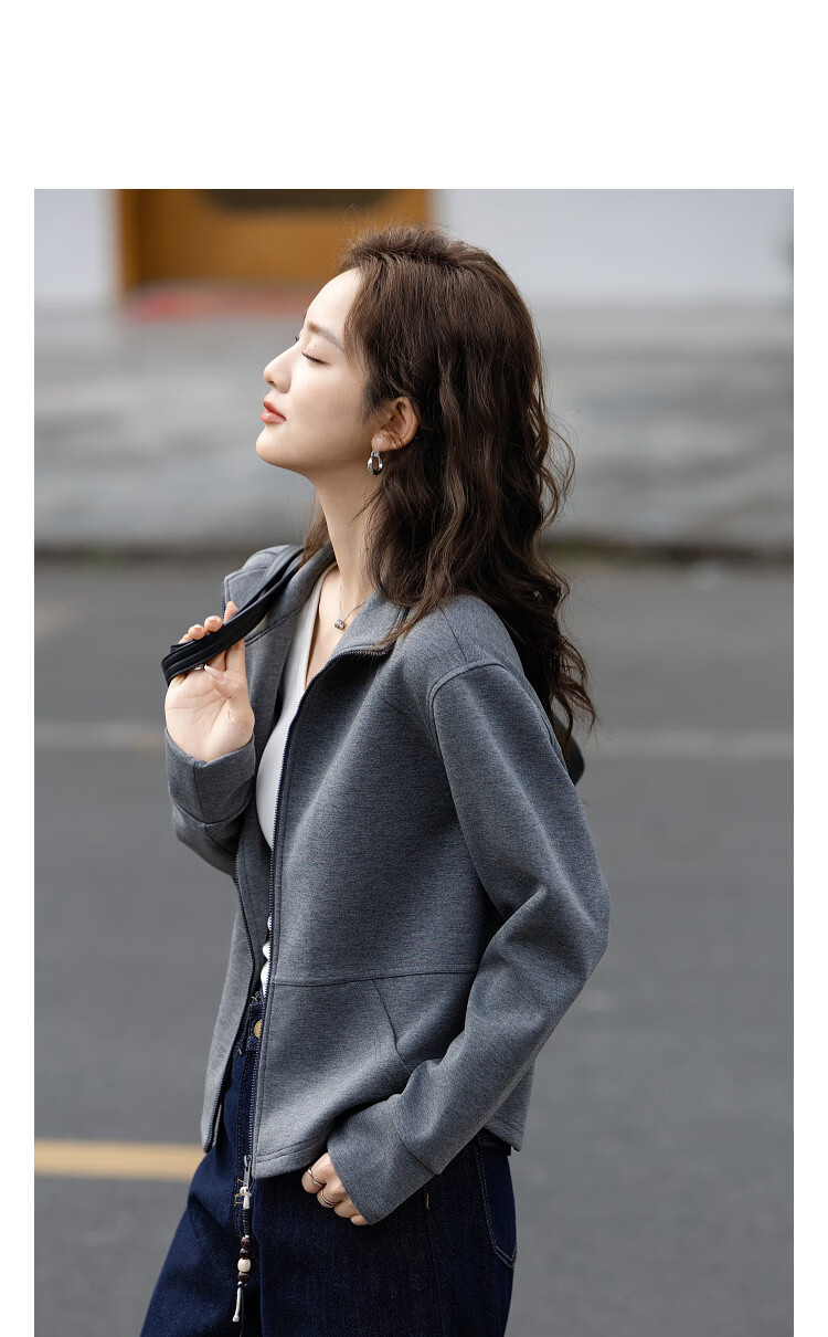 Demana [Active Urban] Autumn Relaxed Stand Collar Zipper Loop Decorative Cardigan Comfortable Casual Slimming Women's Jacket 11