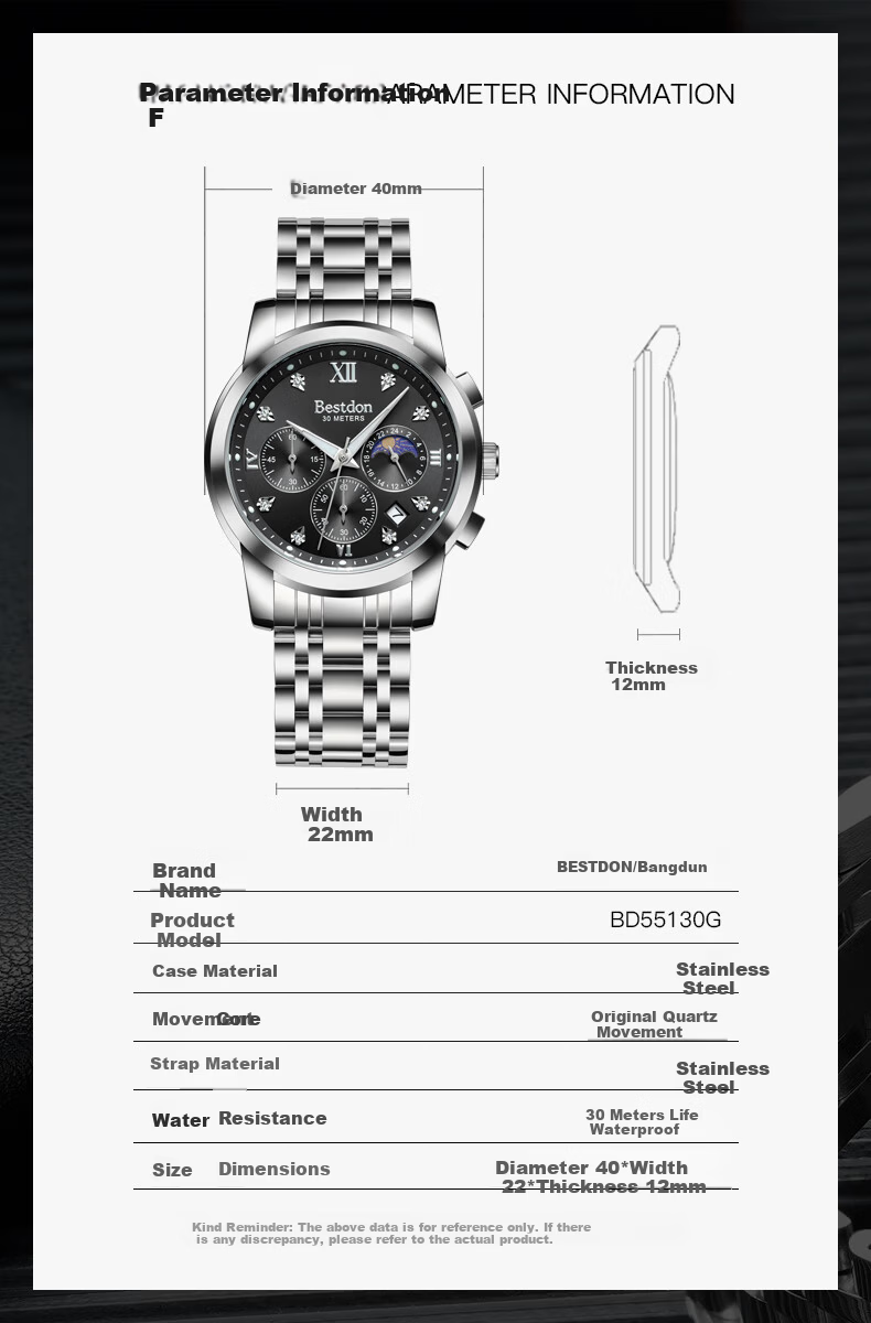 Bestdon Men's Quartz Waterproof Luminous Fashion Wristwatch Gift Box Men's Gift 7