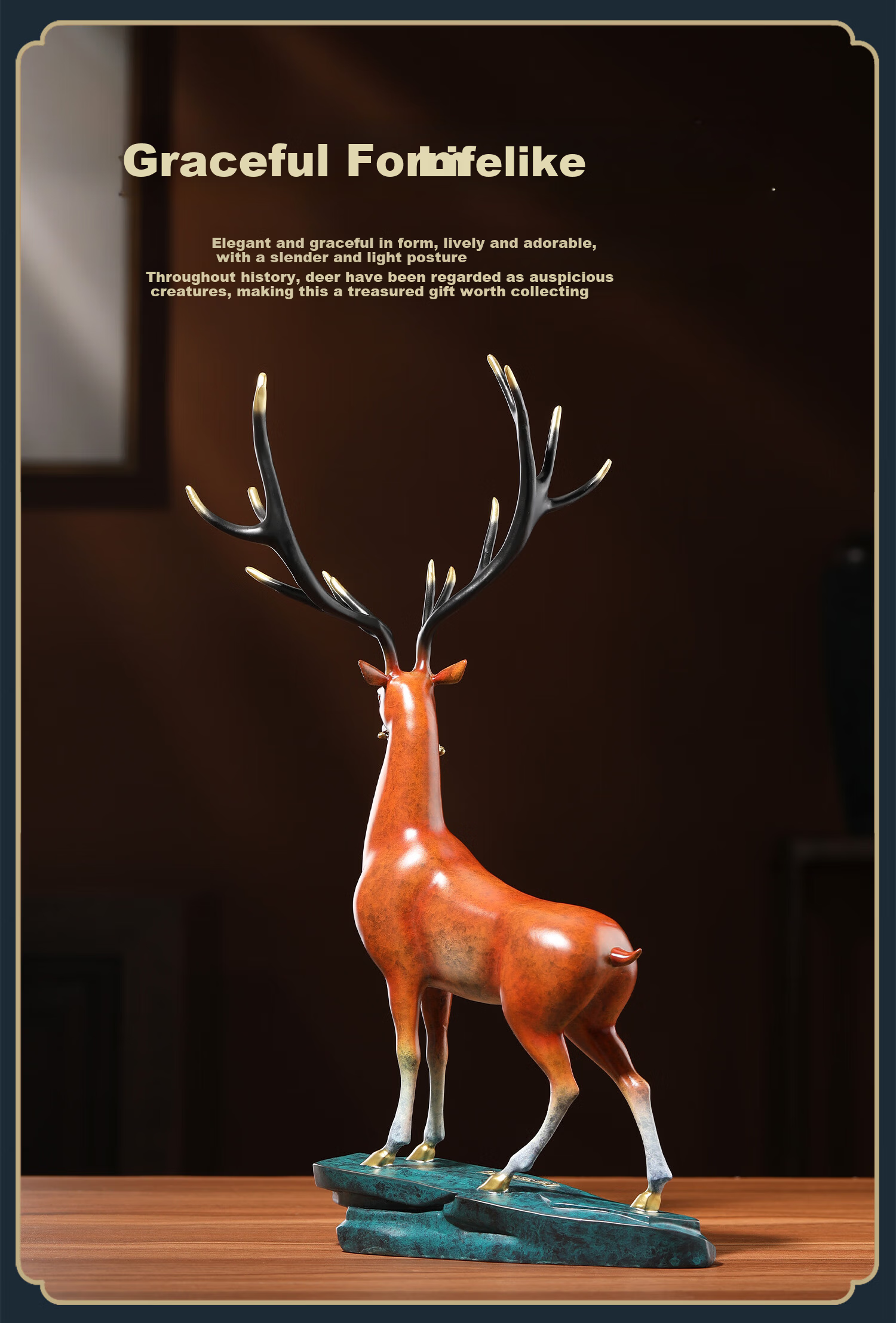 Daming Copper Craftsman Copper Deer Ornament - Prosperity and Longevity Deer Figurine for Living Room and Office Desk, Chinese Style Creative Home Decor, Housewarming Gift 5