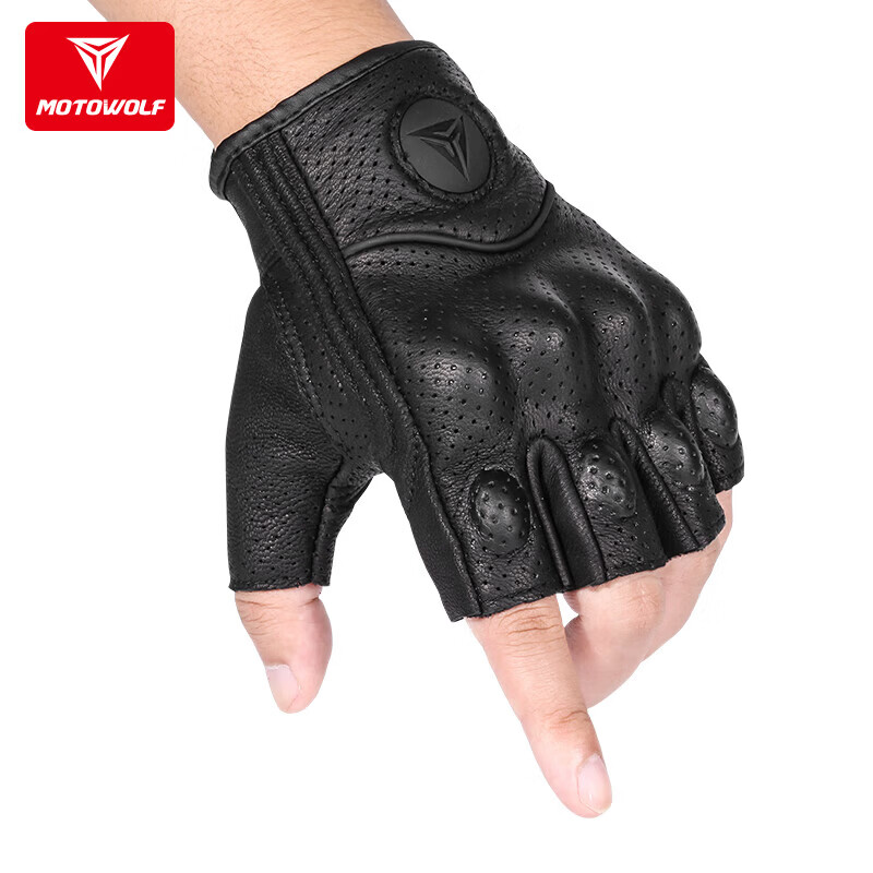 MOTOWOLF Motorcycle Half-Finger Gloves Summer Breathable Anti-Fall Genuine Leather Retro Rider Gear
