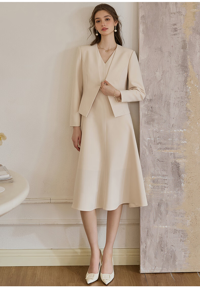 ROEYSHOUSE Women's Elegant Slim Fit Blazer Spring New Solid Color Commuter Suit 11646 Apricot S 4