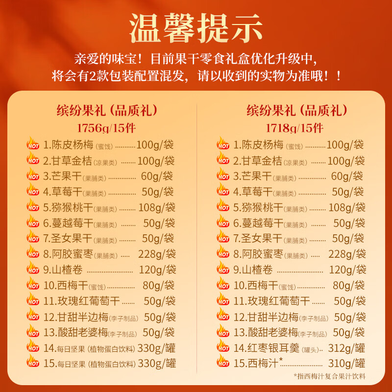 百草味果干年货礼盒1718g 芒果干红枣山楂话梅休闲零食大礼包新年货送礼