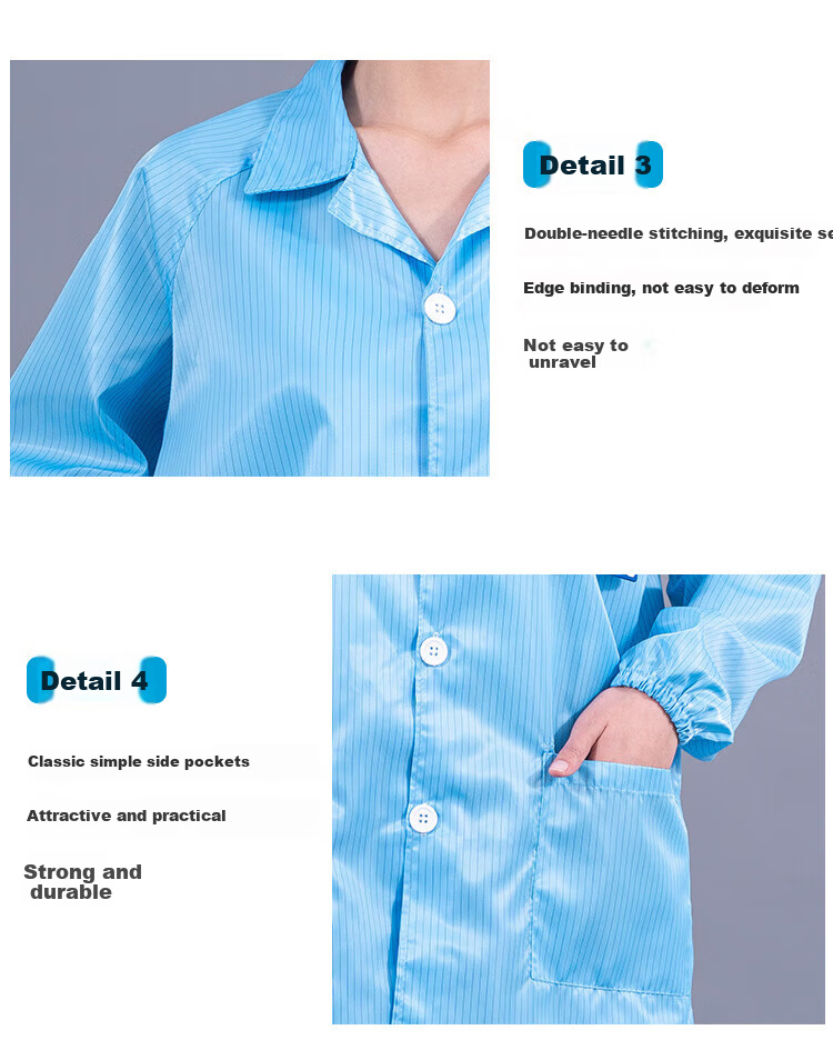 Junwen Anti-Static Cleanroom Dust-Free Long Workwear Unisex Dustproof Coat Workshop Electronics Factory Protective Clothing White XL 7