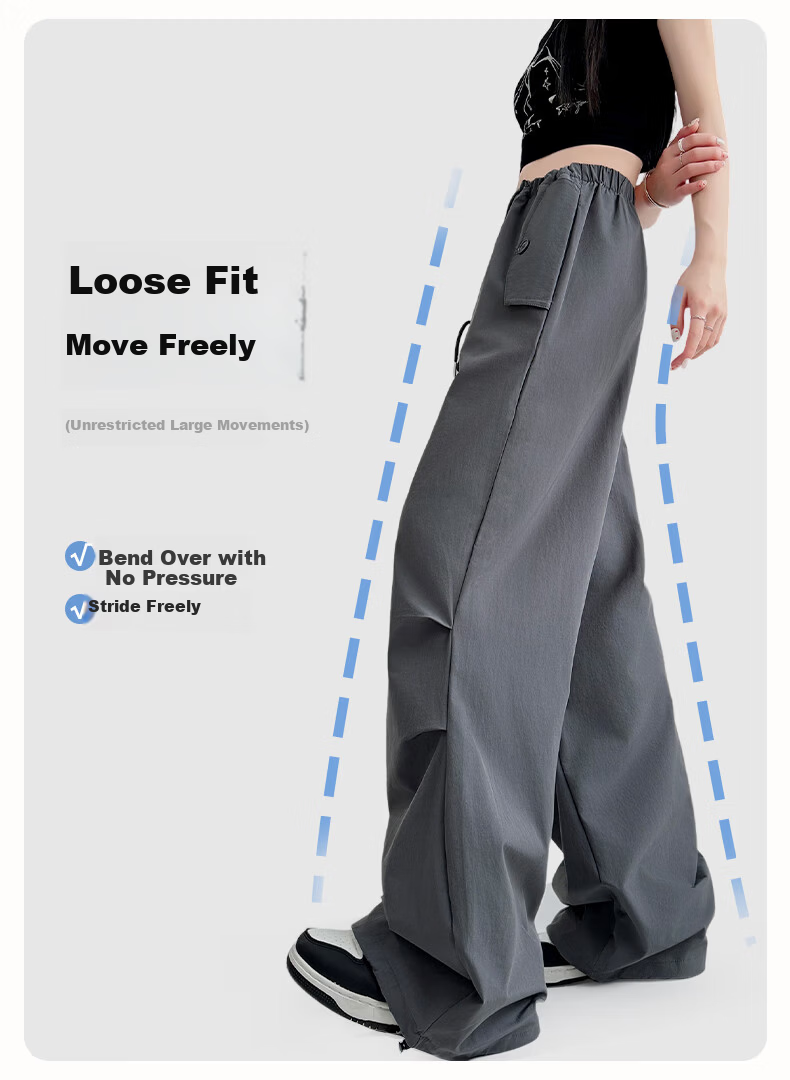 FitonTon Women's Work Pants 2025 Autumn Winter New Drawstring Pleated High Waist Loose Casual Draped Straight-Leg Pants 8