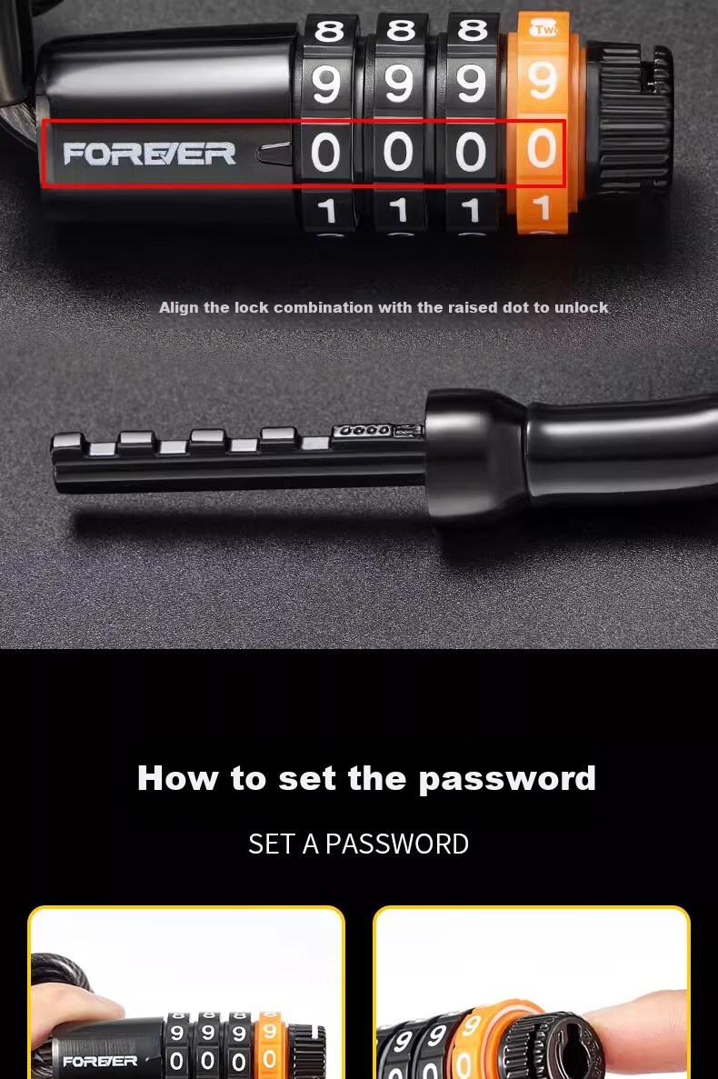Forever Helmet Lock Bicycle Lock Electric Motorcycle Children's Combination Lock Mountain Road Bike Luggage Anti-theft Lock Black Pink 14