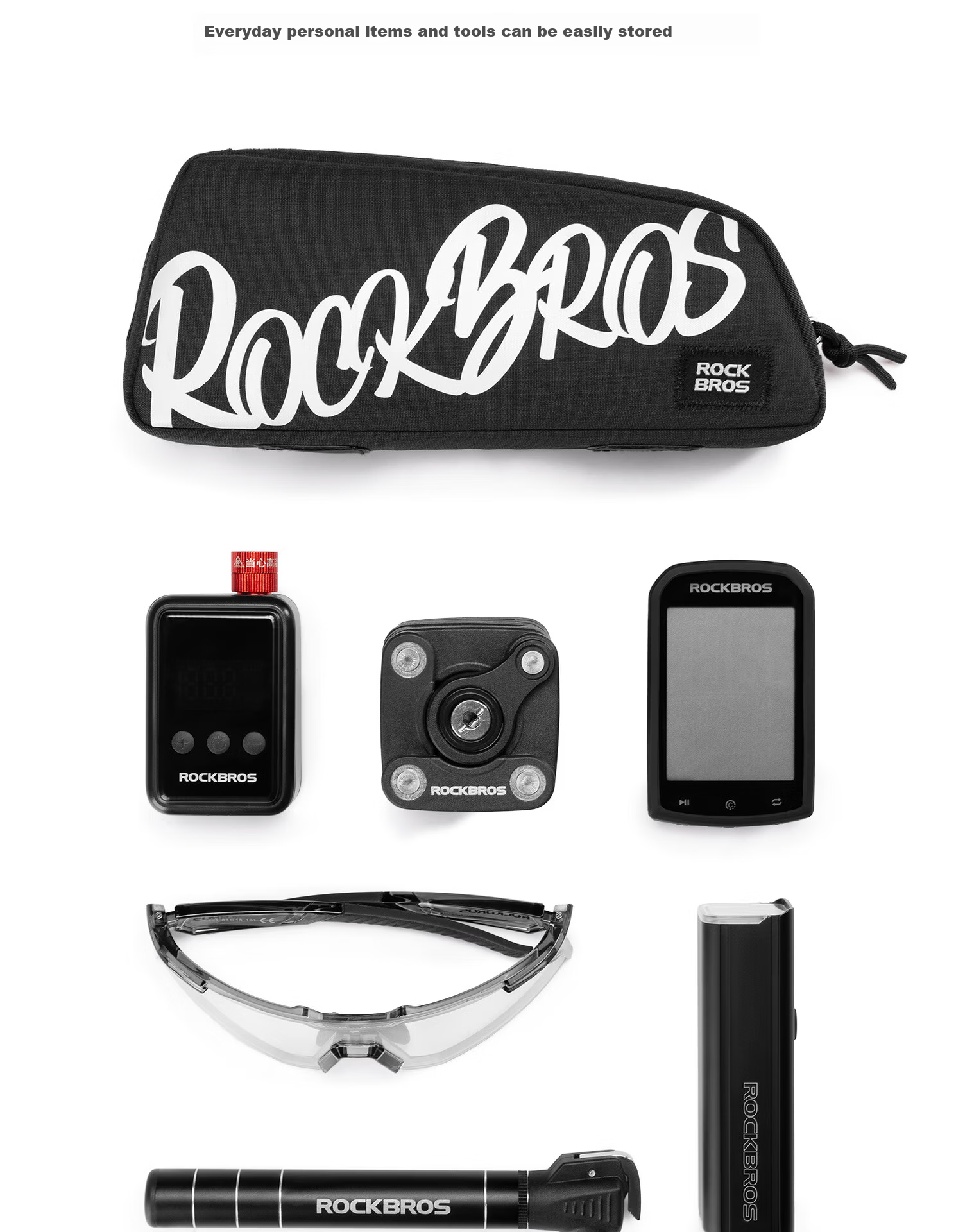 ROCKBROS Bicycle Front Frame Bag Top Tube Bag Crossbar Bag Phone Bag Mountain Road Bike Head Tube Bag Black 6
