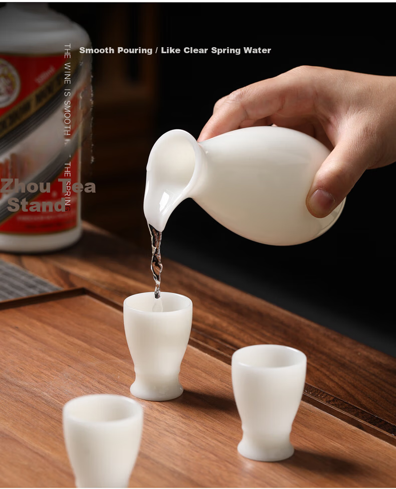 Su Ceramic Icy Jade Porcelain Liquor Set Ceramic Baijiu Cups Decanter 2 Pots 6 Cups Premium Gift for Friends 6