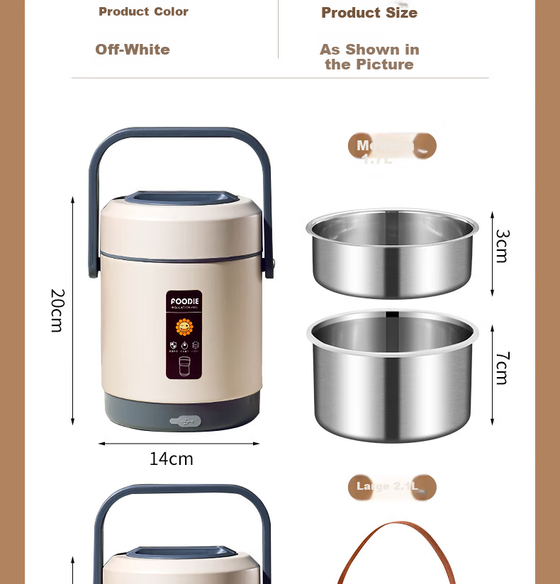 Ymer Electric Heated Long-Lasting Insulated Lunch Box 24-Hour Work Use Large Thermostatic Insulation Container 31