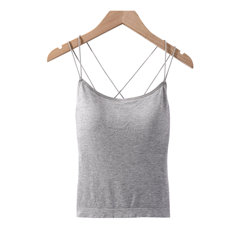 GUJIN Women's Summer Strap Vest, Seamless Back, Built-in Chest Pad, White Base Tube Top