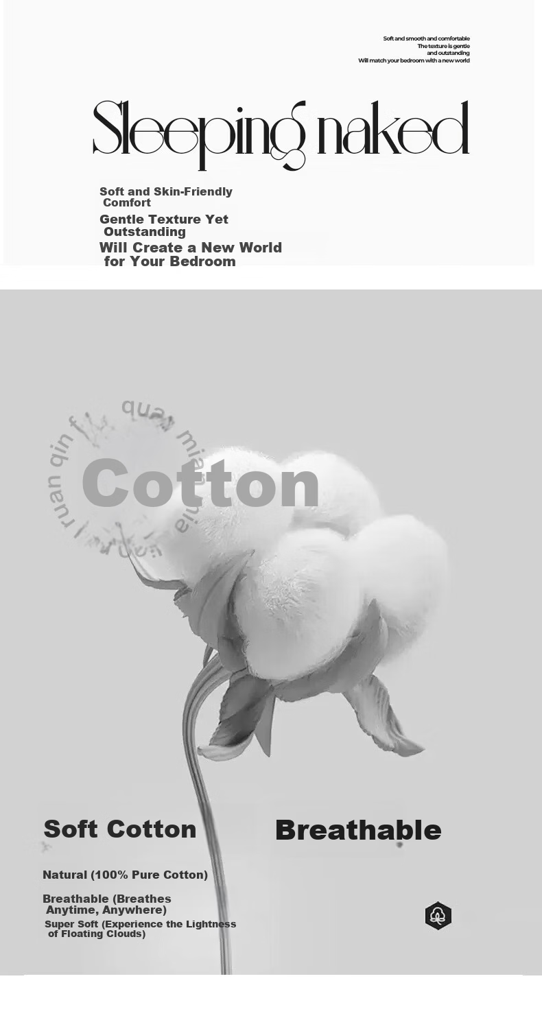 MUJI 100% Cotton Four-Piece Bedding Set, Pure Cotton Fitted Sheet for 1.5m Bed, Duvet Cover 200x230cm 6