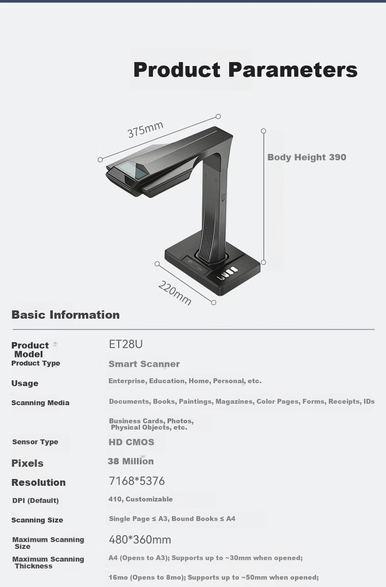 CZUR ET28U AI Document Scanner 38MP Ultra HD AI Book Recognition 3.0 Laser Curved Surface Flattening Technology Real-time Preview Screen A3 Size 8