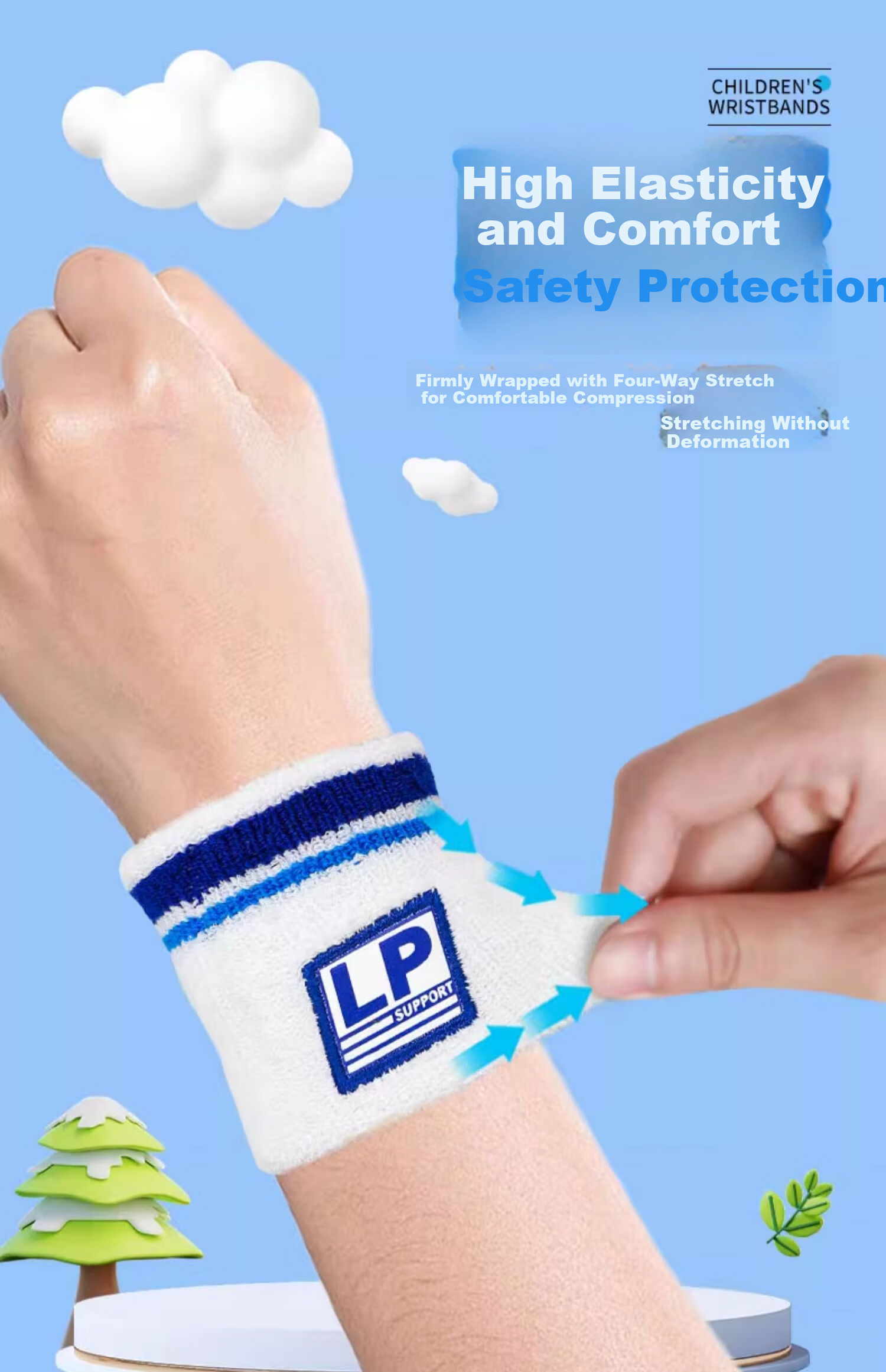 LP 4005CK Kids Wrist Sweatbands Sports Basketball Badminton Street Dance Wrist Sweat Towels Blue Pair 6