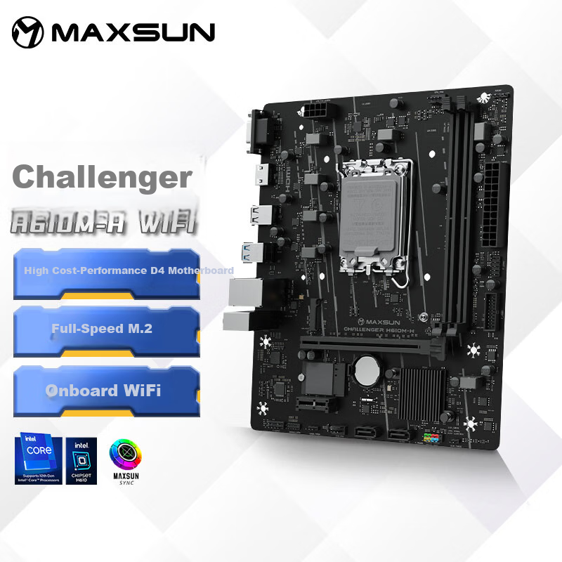 MAXSUN MS-Challenger H610M-H WIFI Gaming Motherboard Support 12490F/13490F/13100 (Intel H610/LGA 1700)