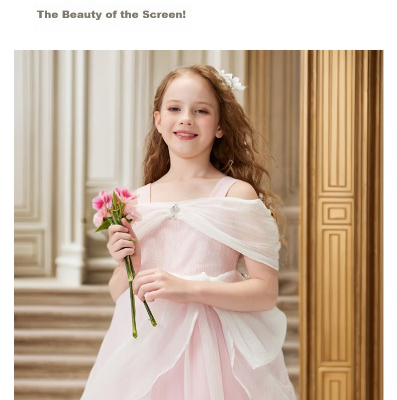 I natural Angel Sleeping Beauty Aurora Princess Dress Girls Pink Fairy Tale Forest Style Birthday Dress 13