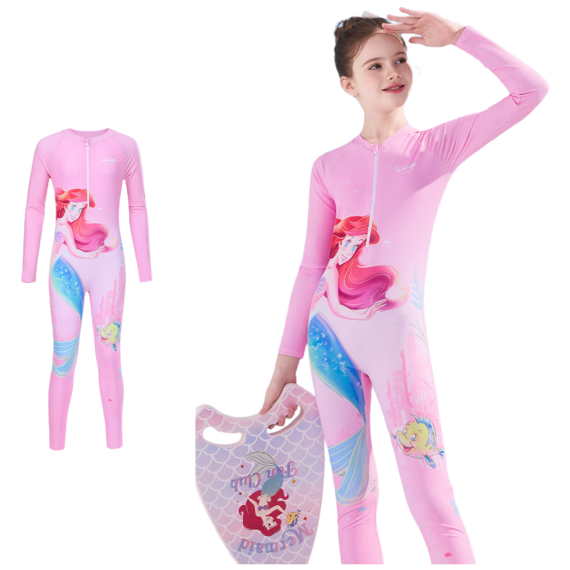Disney Kids Girls Thermal Sun Protection One-Piece Long Sleeve Long Pants Swimsuit D36662S2F Pink Purple Size 120