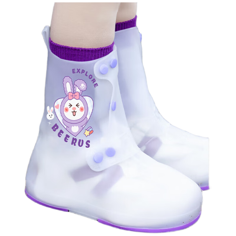 Moremerry Children's Rain Shoe Covers, Boys And Girls Wear-Resistant Waterproof Non-Slip Water Shoes, Student Mid-High Rain Boots, Astronaut Design, Size 2XL