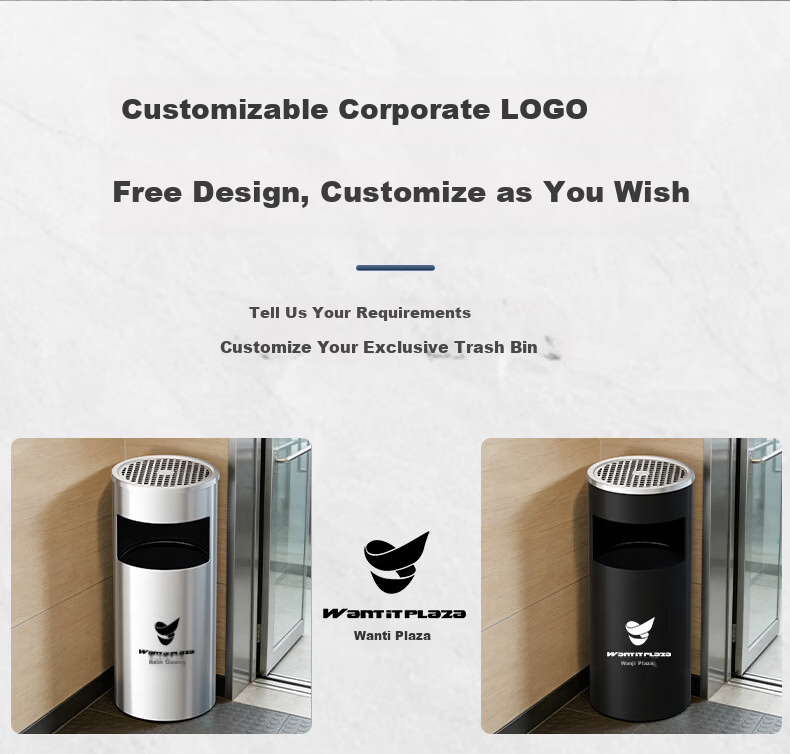 Supercloud Stainless Steel 16L Ashtray Trash Can Commercial Vertical Smoking Extinguishing Garbage Bin with Ashtray for Hotel Lobby 5