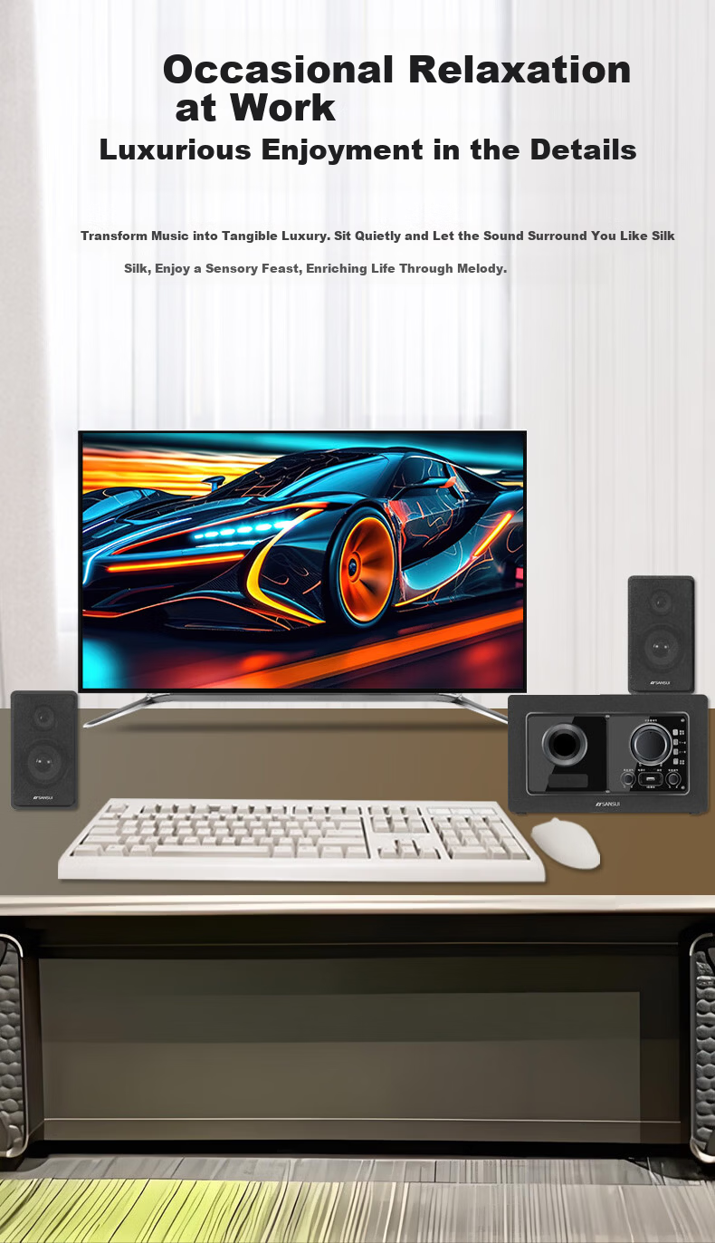 SANSUI 66B Home Subwoofer Wireless Bluetooth Laptop Desktop Computer Speakers Gaming Competitive E-sports Home Theater Hi-Fi Multimedia Speaker 7