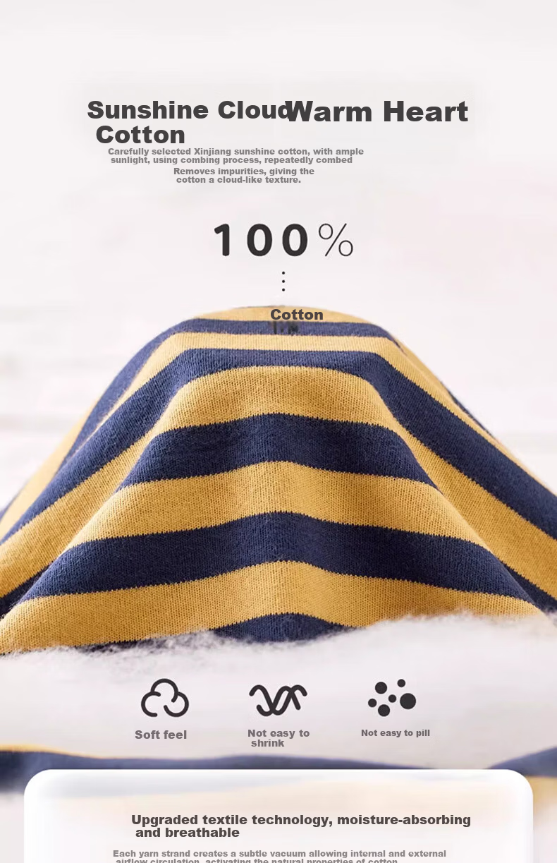 YING BO LUN Autumn Winter Children's Thermal Underwear Set Pure Cotton School Uniform Artifact 85265 Blue Stripe Size 110 4