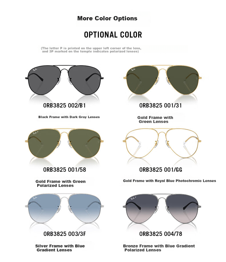 RayBan RB3825 Aviator Unisex Sunglasses Fashion Outdoor Eyewear 3