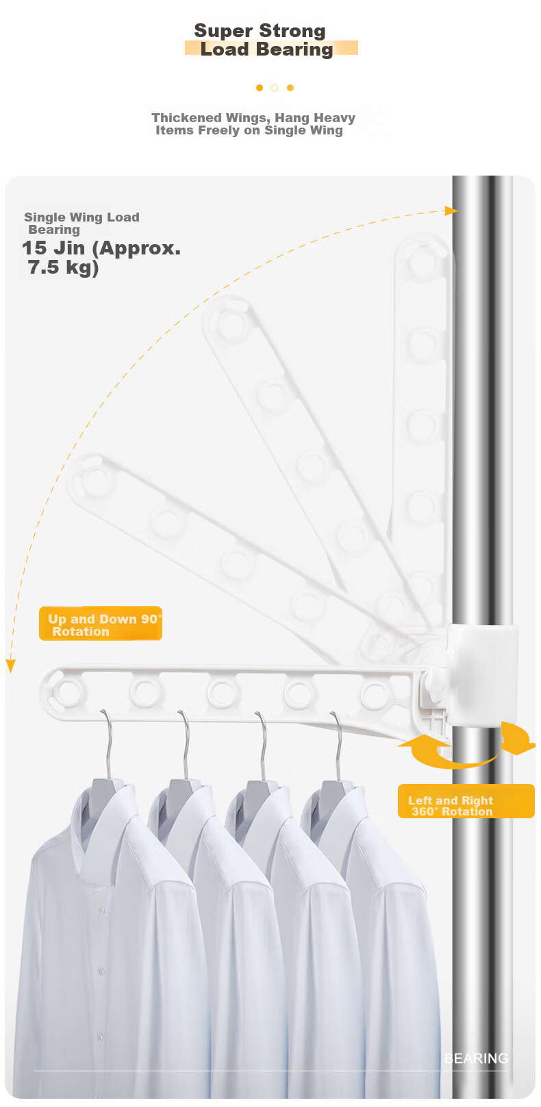 Baoyouni Bay Window Clothes Drying Rack Floor-to-Ceiling Telescopic Stainless Steel Garment Rack 9