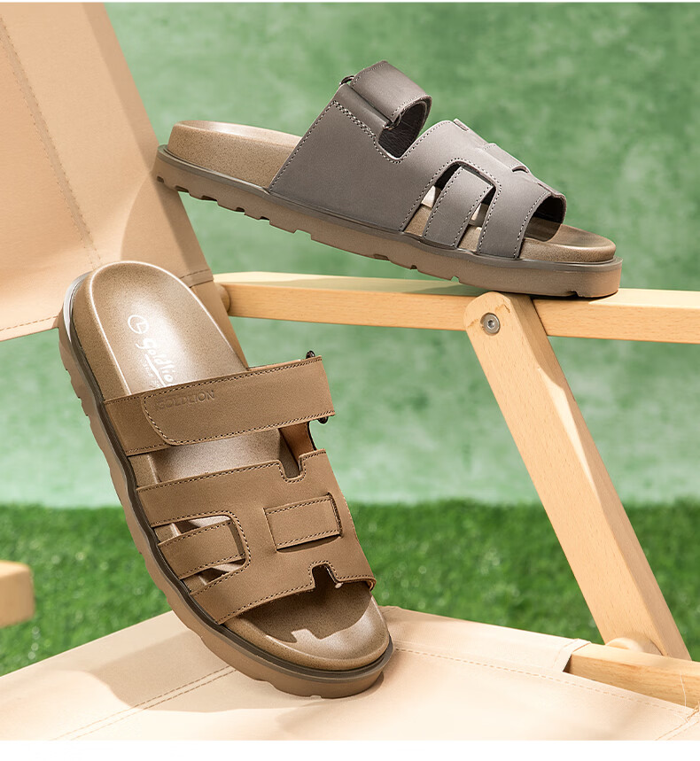 Goldlion Men's Summer Casual Slip-On Sandals Non-Slip Wear-Resistant Velcro Sandals G542520013RRF Gray Size 41 6
