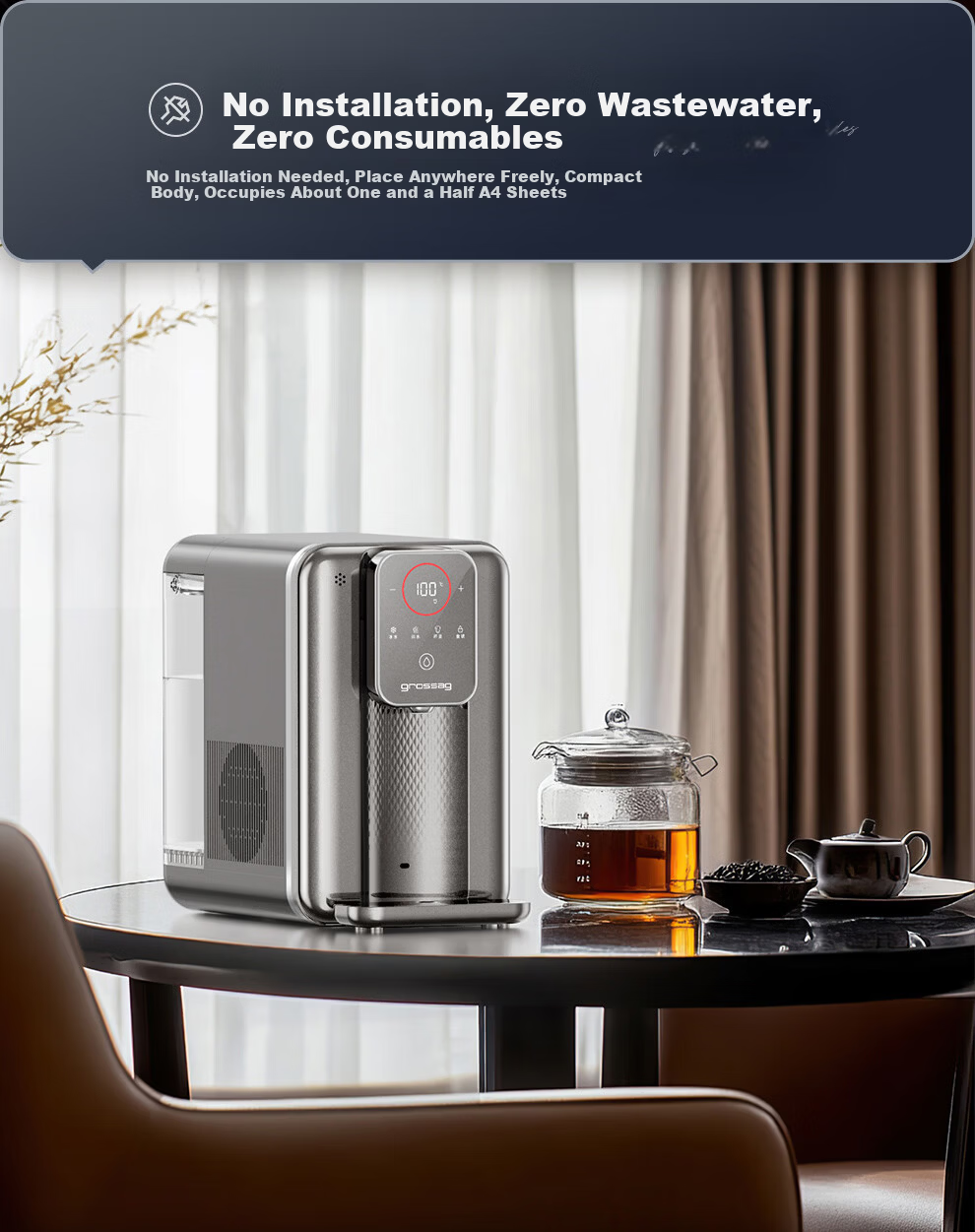 Grossag Instant Hot Water Dispenser Home Desktop Instant Heating and Rapid Cooling Water Dispenser Small Office Desktop Water Cooler Living Room Voice Control Adjustable Faucet Water Dispenser 9