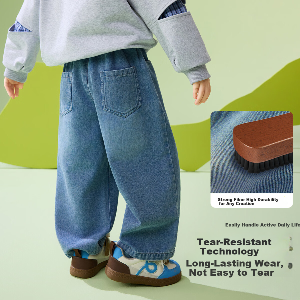 ASK JUNIOR Kids Pants 2026 Spring Toddler Boys Denim Fun Graffiti Loose Straight Casual Trousers 4