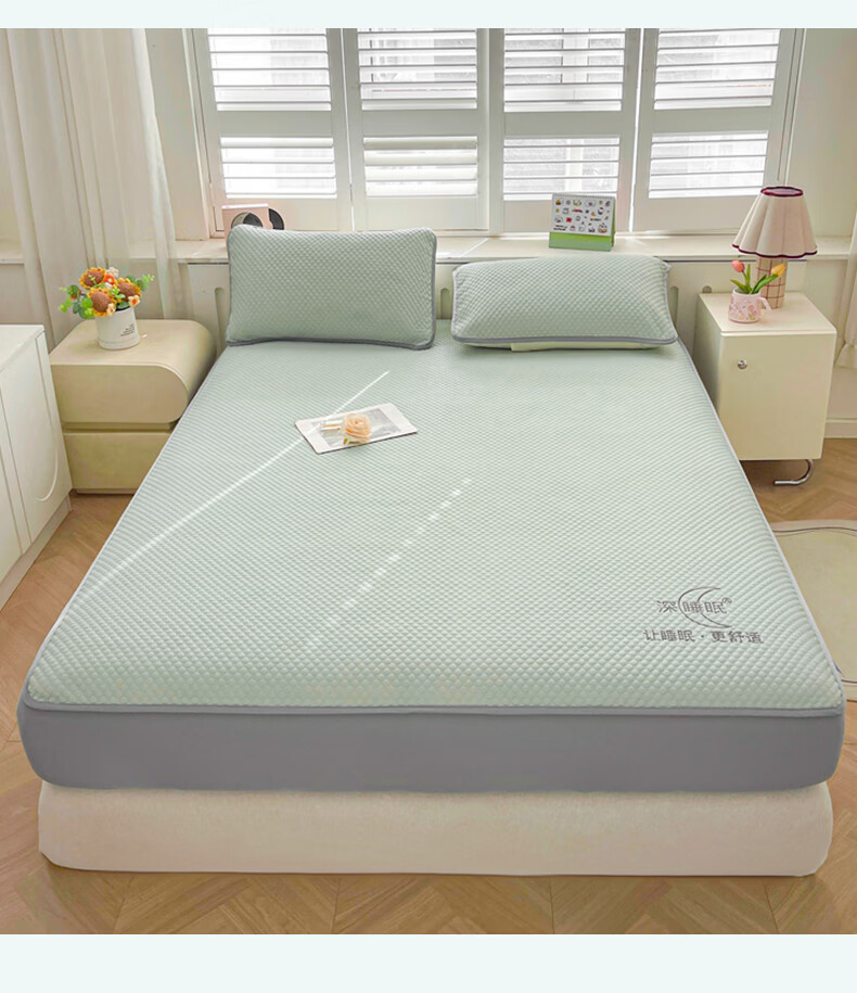 Hongdou Class A Cooling Ice Bean Fitted Sheet Three-Piece Set Summer Full Coverage Cooling Mattress Protector 1.8*2m Blue 17