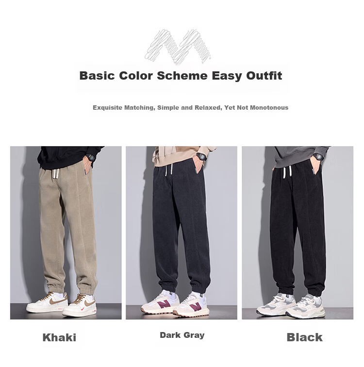 MARK FAIRWHALE Men's Casual Pants Spring Autumn Thick Warm Jogger Sweatpants Khaki M 3