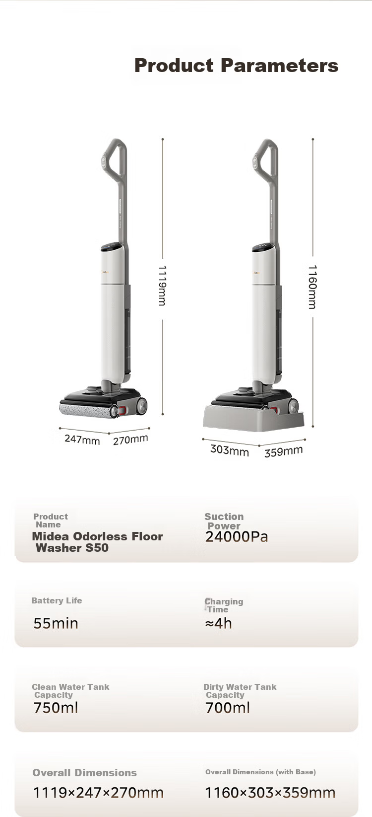 Midea S50Lite Odorless Floor Washer and Vacuum Cleaner, Automatic Cleaning, High Suction, Lightweight Ultra-thin Flat Lying Floor Mopping Machine 15