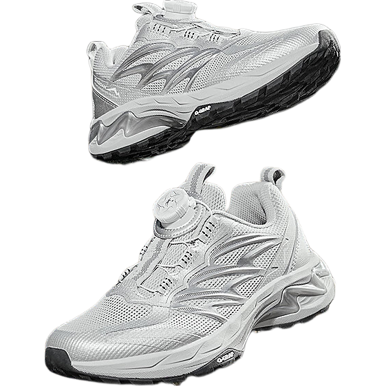 QIAODAN Boys' Running Shoes, Big Kids' Rotary Buckle Summer Sports Shoes, Children's Lightweight Sneakers, Light Mist Gray/silver, Size 38