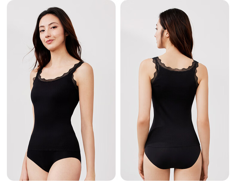 Maniform Women's Ribbed Sexy Lace Wearable Base Layer 3A Antibacterial Beautiful Back Tank Top 19
