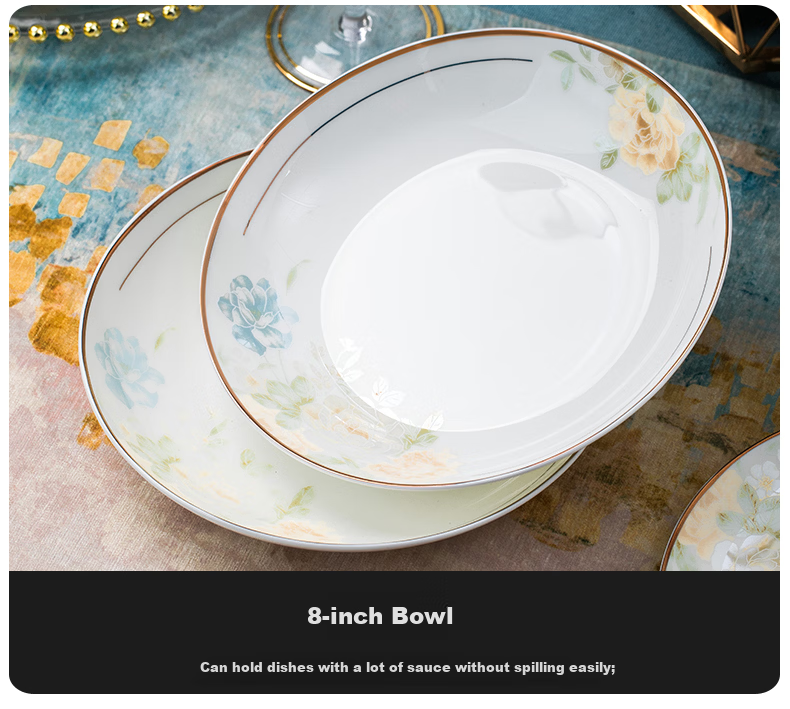 Yichen Jingdezhen Ceramic Bowl and Plate Set with Chopsticks Complete Gift Box Dinnerware Dreamy Floral Shadow 8