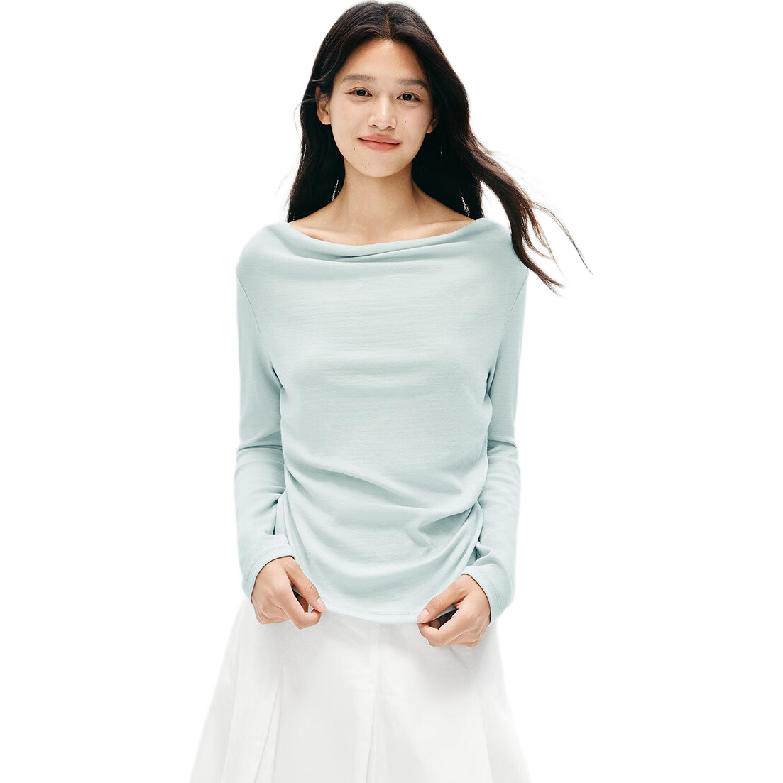Semir Women's Long Sleeve T-shirt Short Thin Solid Color Design Sense 2025 Autumn Slim Dangling Neck Pullover 107625101001