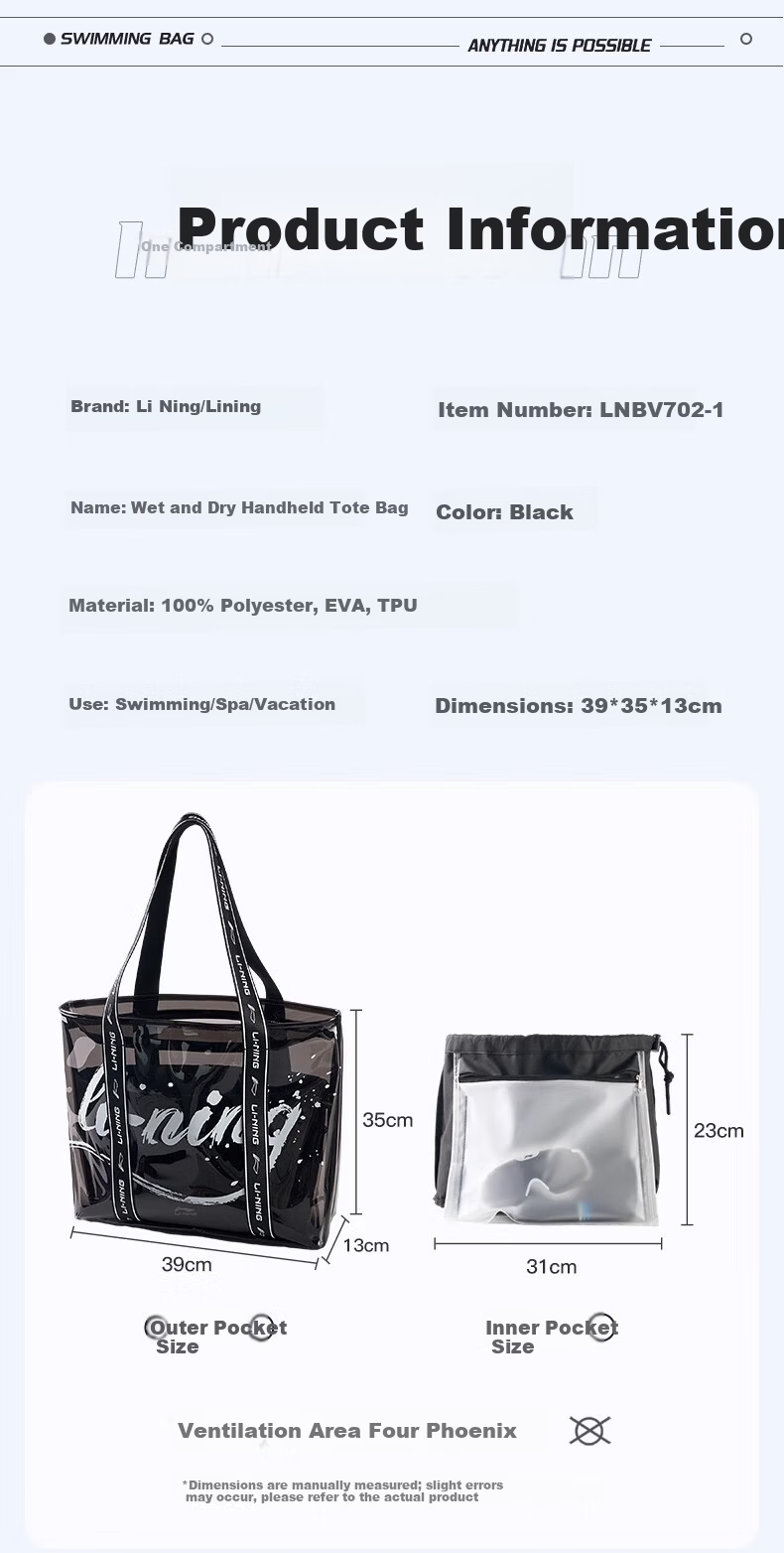 LI-NING Women's Waterproof Swim Bag Dry and Wet Separation Professional Storage Swimming Training Outdoor Shoulder Bag 725-White 8