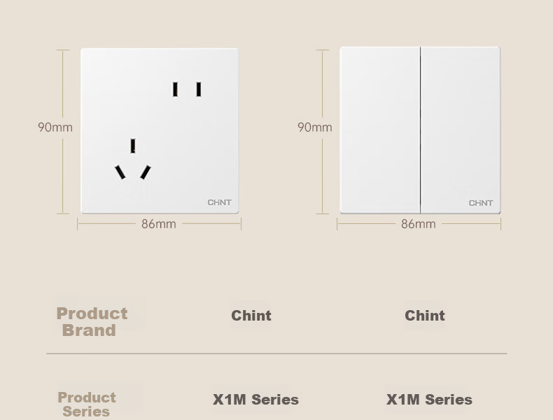 CHNT Switch Socket No-Paint Cream Style Large Panel Socket Faceplate Concealed X1M One-Gang Two-Way Control Phantom Silver Gray 40